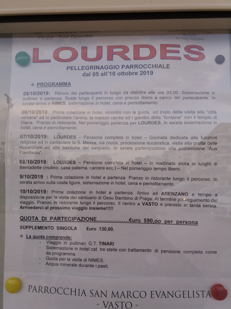 locandina viaggio a Lourdes